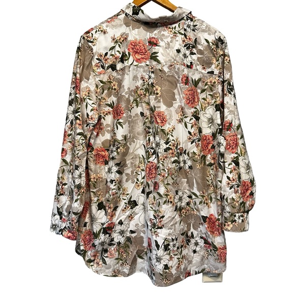 Chico’s Pink Green Floral No Iron Button Down Shirt Size 16 Chic Stretch Comfy - Picture 2 of 12